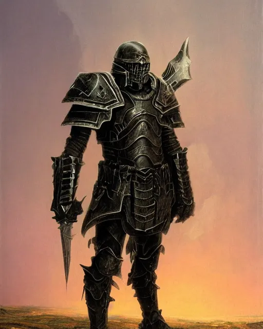 Image similar to a heavily armoured death knight by thomas cole and wayne barlowe
