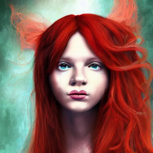 Image similar to a digital art painting of a red haired teen witch, hyperealism, award winning