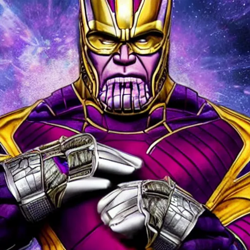 Prompt: nick saban as thanos with the gauntlet and infinity stones, championship rings, alabama, crimson tide, portrait, high detail