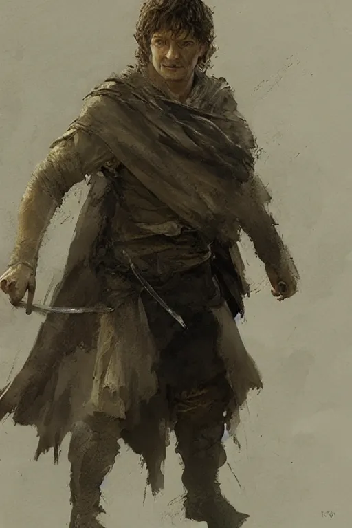 Prompt: sean bean as frodo in lotr by greg rutkowski, craig mullins, highly detailed, realistic