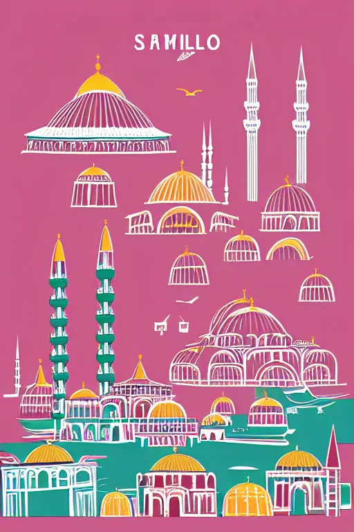 Prompt: minimalist boho style art of colorful istanbul skyline, illustration, vector art