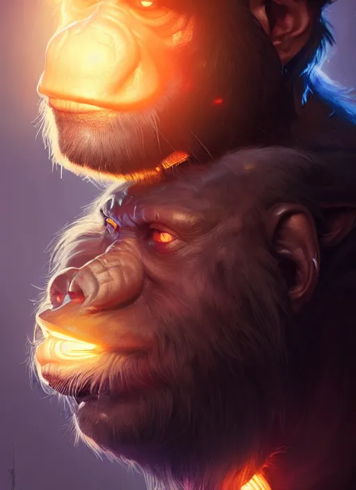 Image similar to portrait of apex legends ape, intricate, elegant, glowing lights, highly detailed, digital painting, artstation, glamor pose, concept art, smooth, sharp focus, illustration, art by artgerm and greg rutkowski, artey freytag