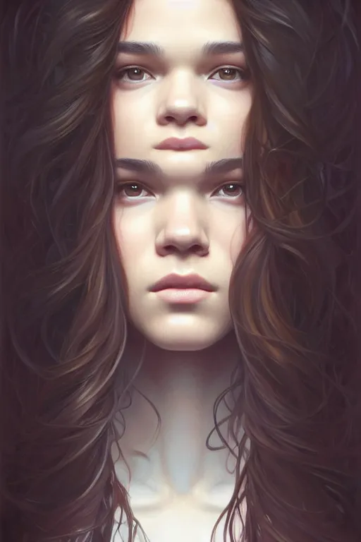 Prompt: symmetry!! portrait of hailee steinfeld, machine parts embedded into face, intricate, elegant, highly detailed, digital painting, artstation, concept art, smooth, sharp focus, illustration, art by artgerm and greg rutkowski and alphonse mucha, 8 k