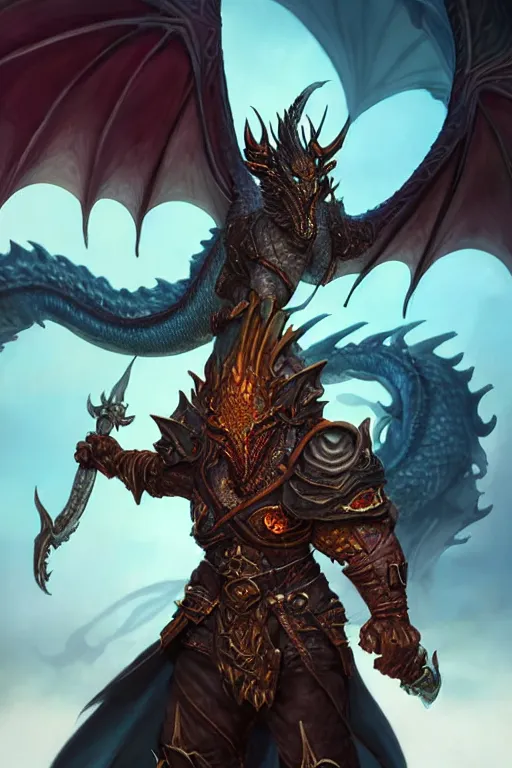 Image similar to epic dragon warlock character design, highly detailed, d & d, fantasy, highly detailed, digital painting, trending on artstation, concept art, sharp focus, illustration, global illumination, ray tracing, realistic shaded, art by artgerm and greg rutkowski and fuji choko and viktoria gavrilenko and hoang lap