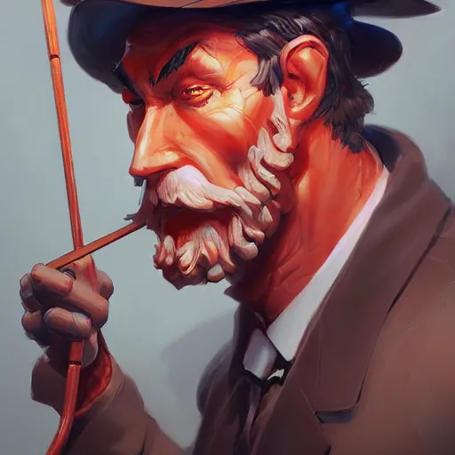 Image similar to distinguished gentleman with cane, lightning, portrait, behance hd artstation, style of jesper ejsing