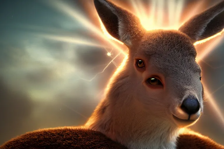 Prompt: portrait of a pagan psychic kangaroo god, cinematic, octane render, hyper detailed, lens flare, 4 k