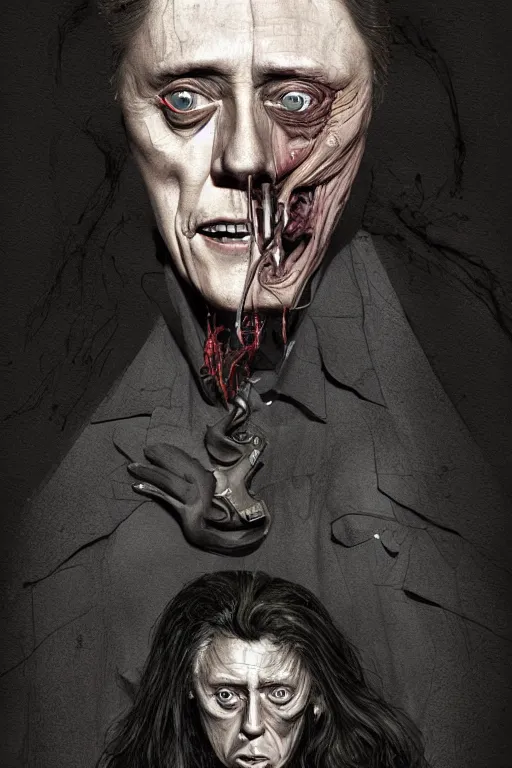 Image similar to christopher walken in sleepy hollow, full body, big two toned eyes, teeth gritted, horror, intricate details, cinematic, epic, realistic, anatomy, tomer hanuka, uplight, artstation, photorealistic, scary