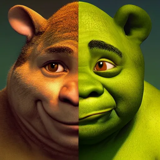 Image similar to hybrid of mouse and shrek, half shrek - half mouse, digital art, photo realistic, highly detailed, art by george stubbs, anton fadeev, james gurney, ilya kuvshinov