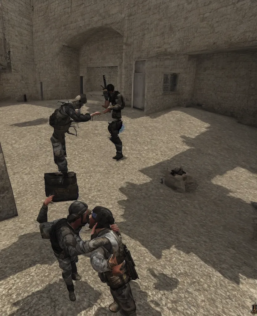 Prompt: lovers kissing in counter strike dust 2