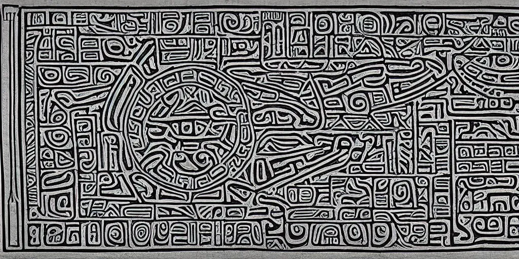 Image similar to mayan hieroglyph blueprints to a spaceship