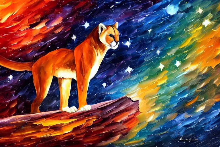 Image similar to the night sky, stars forming the shape of a cougar, desaturated colours, sky focus, night time, trending on artstation, artwork by leonid afremov