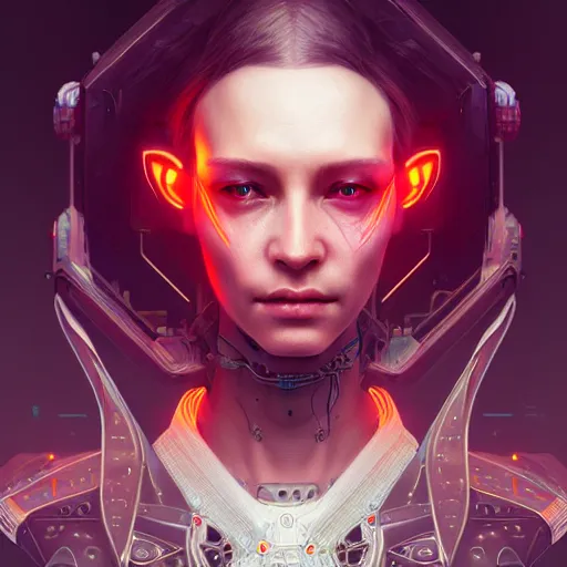 Image similar to cyberpunk robotic elvish queen, extremely detailed, hyperrealistic, intricate, soft light, fantasy, digital painting, art station, perfect faces, fine details, by wlop