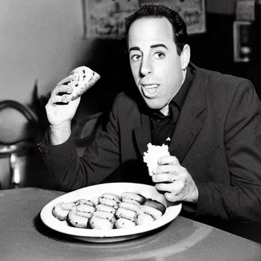 Prompt: jerry seinfeld eating a hot dog in the old west