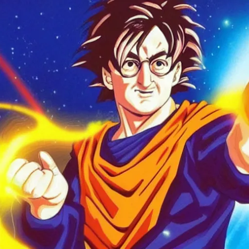 Prompt: John Lennon firing a Kamehameha energy blast, dragon ball Z