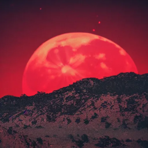 Image similar to photo of apocalypse landscape with full red Moon 8K