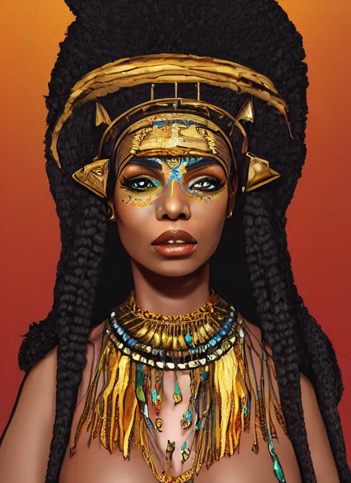 Image similar to cleopatra as a voodoo priestess, detailed digital art, trending on Artstation