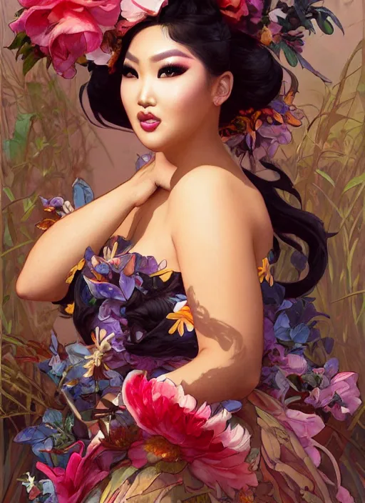 Image similar to kim chi, drag queen, painting by artgerm and greg rutkowski and alphonse mucha