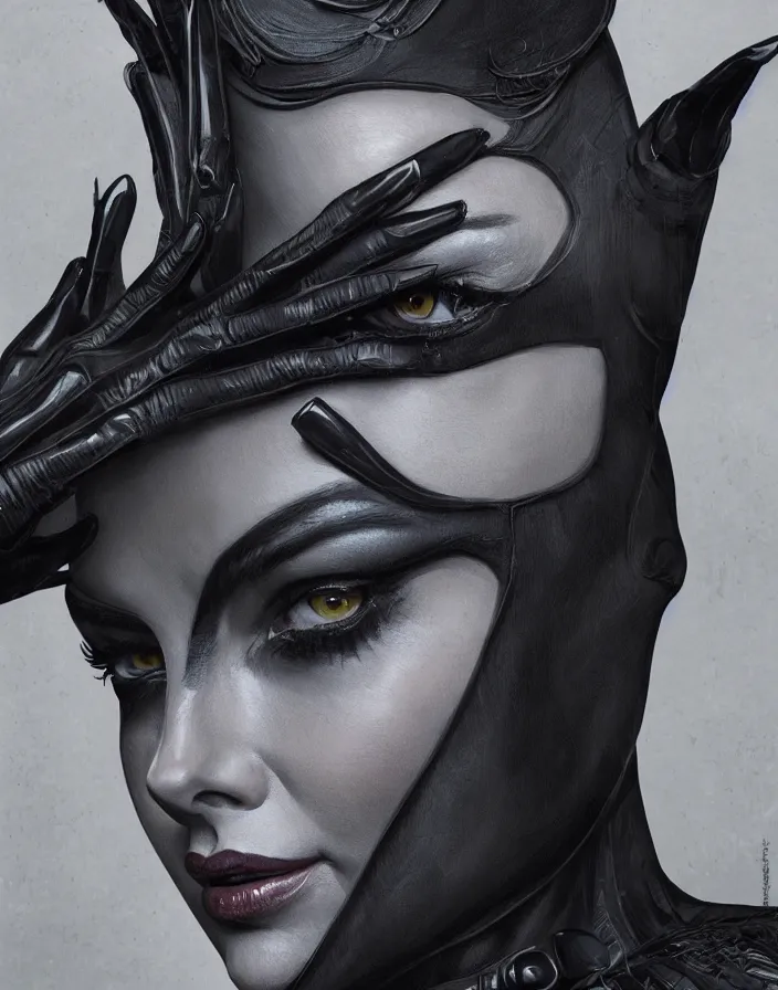 Image similar to portrait of charlize theron as a catwoman. intricate abstract. intricate artwork. by tooth wu, wlop, beeple, dan mumford. octane render, trending on artstation, greg rutkowski very coherent symmetrical artwork. cinematic, hyper realism, high detail, octane render, 8 k, iridescent accents.