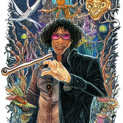 Image similar to highly detailed full body illustration of morpheus the god of dreams with his magical tools, written by neil gaiman