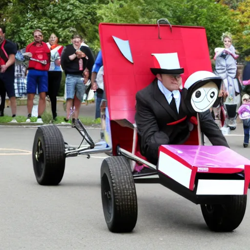 Prompt: red box soapbox race, wacky races, photo