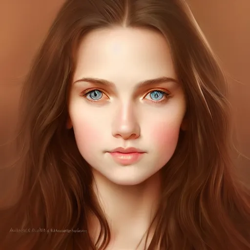 Prompt: full body portrait of a girl with blue eyes, gentle round face, with a bright smile, long dark hair, highly detailed, deep focus, elegant, digital painting, smooth, sharp focus, golden ratio, illustration, ultra realistic, 8 k, art by artgerm and caravaggio