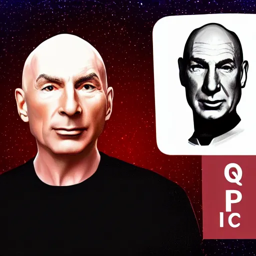 Image similar to jean luc picard and q hosting a podcast, intricate, highly detailed, digital painting