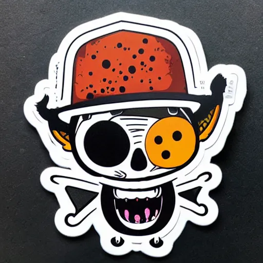 Prompt: die cut sticker, tony chopper wearing a strawhat, splatter paint