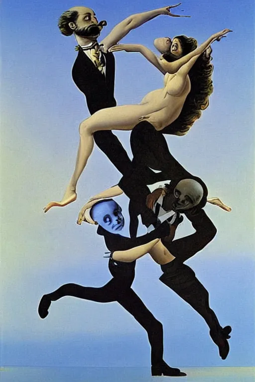 Prompt: optical illusion painting of a couple dancing, illusionism, look twice, mind blow, by damien gilley and salvador dali, detailed