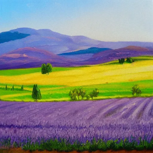 Prompt: oil painting of lavander fields in the south of france, various styles.