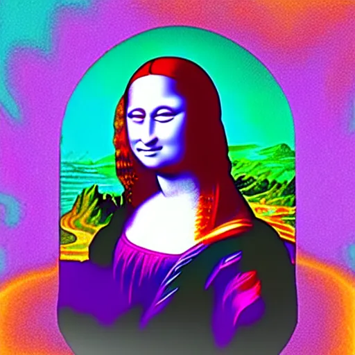 Image similar to a lisa frank painting of ( ( ( mona lisa ) ) )