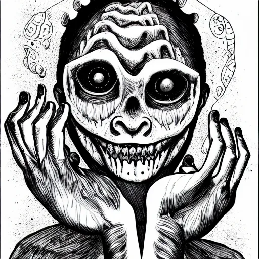 Image similar to black and white illustration creative design, monster, junji ito, body horror