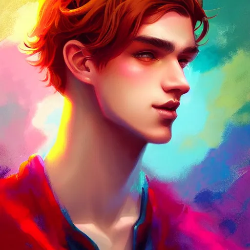 Image similar to colorful and festive captivating prettiest boy ever. rich vivid colors, ambient lighting, dynamic lighting, 4 k, atmospheric lighting, painted, intricate, highly detailed by charlie bowater