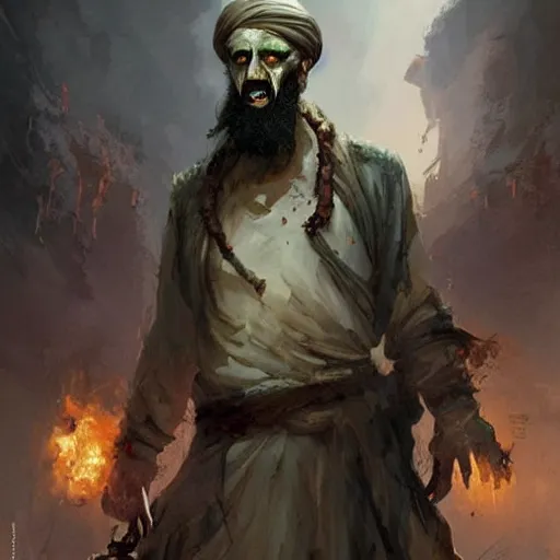 Prompt: zombie osama bin laden geog darrow greg rutkowski