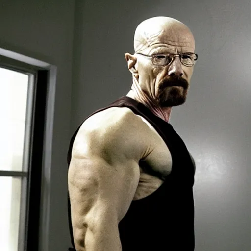 Prompt: Walter white big muscles