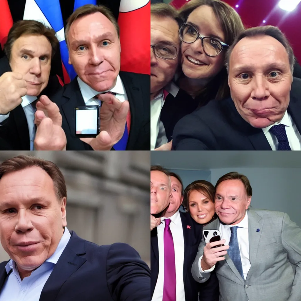 Prompt: francois legault, selfie, duckface