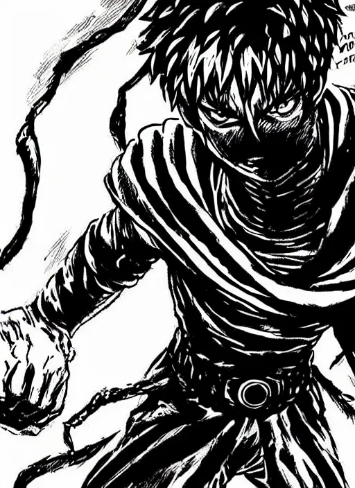 Image similar to concept art of one punch man as a boss in darkest dungeon, highly detailed, dark atmosphere, cosmic horror, body horror, lovecraft mythos, key character poster