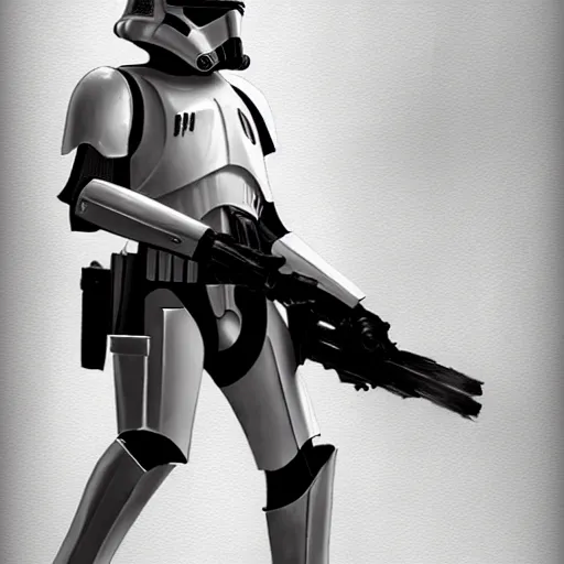 Image similar to an extremely long shot of an imperial stormtrooper walking concept art by Doug Chiang cinematic, realistic painting, high definition, very detailed, extremely high detail, photo realistic, symmetrical, concept art, the Mandalorian concept art style