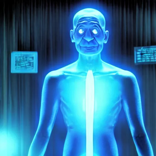 Prompt: mr. bean as doctor manhattan. movie still. cinematic lighting.