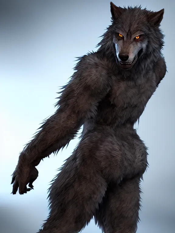 Image similar to cute handsome cuddly werewolf from van helsing unreal engine hyperreallistic render 8k character concept art masterpiece blue