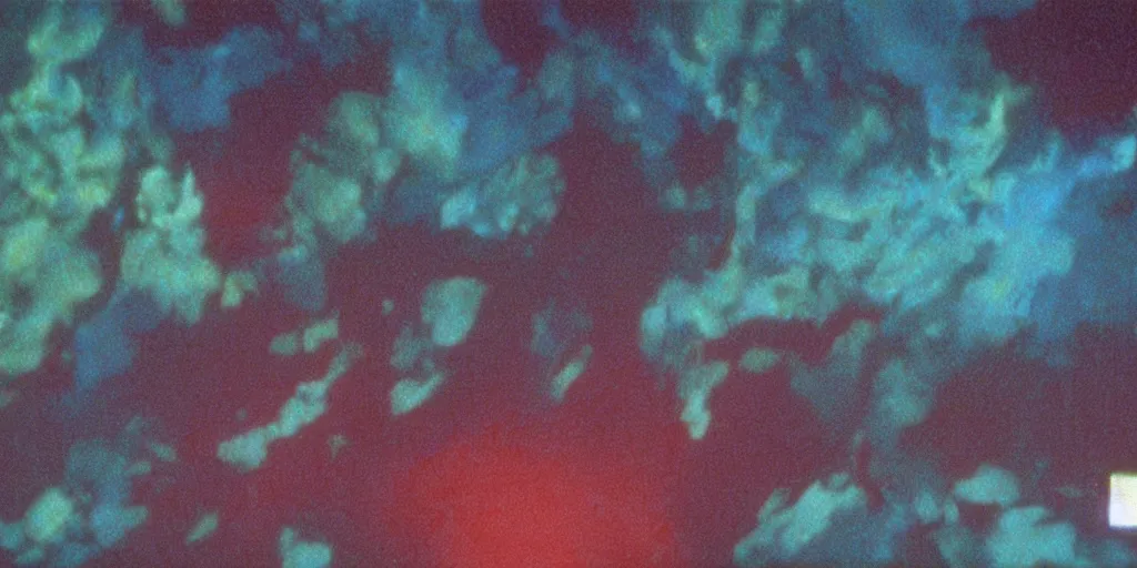 Prompt: color film still, a large wall with the sea painted on it. floor, ceiling with fluorescent lights ; alien 2 ( 1 9 8 6 )