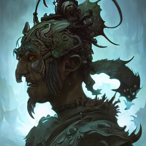 Image similar to Orc warrior, symmetrical, D&D character art, portrait, digital painting, Nekro, Peter Mohrbacher, Alphonse Mucha, Brian Froud, Yoshitaka Amano, Kim Keever, Victo Ngai, James Jean