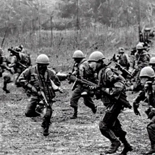 Prompt: vietnam war colourised elmo commiting warcrimes