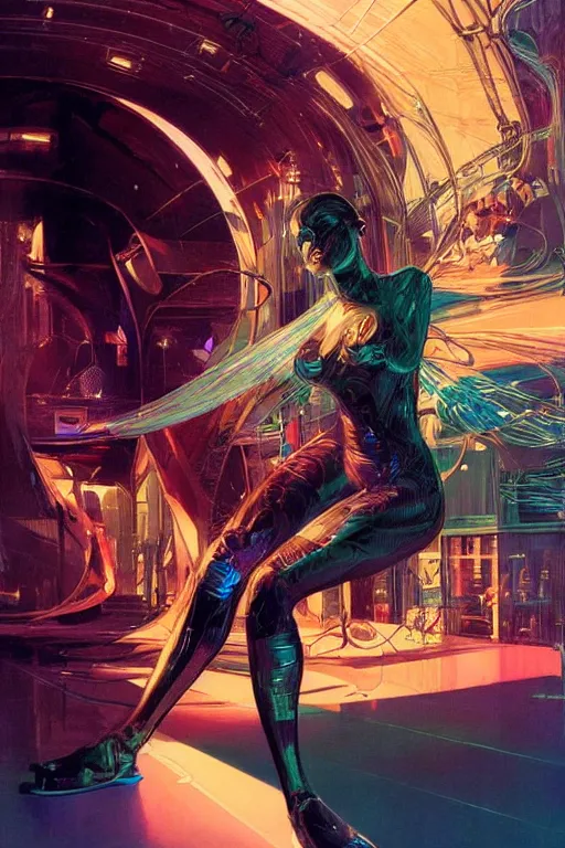 Prompt: the most amazing dream you ever had about a beautiful woman transhumanism, hyper realistic, concept art, intricate, hyper detailed, smooth, syd mead, high contrast, neon, volumetric lighting, octane, raytrace, jim lee, moebius