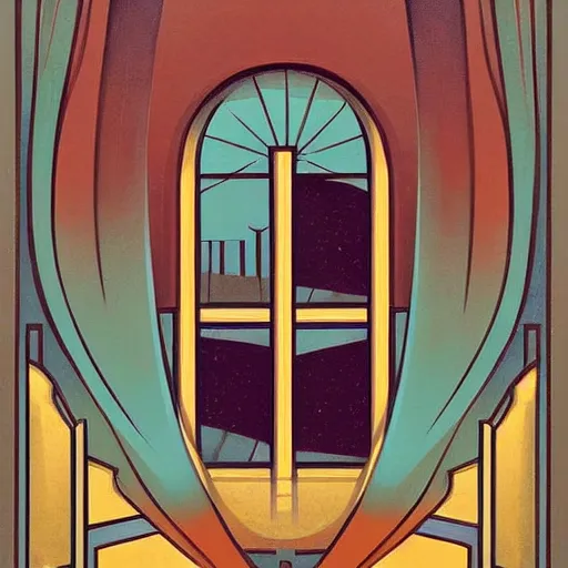 Prompt: a painting beautiful window open, digital illustration, art deco style art print, a ultrafine detailed painting by aguilera reyes, behance contest winner, vintage, native art, trend in behance hd, 2 d game art, detailed painting