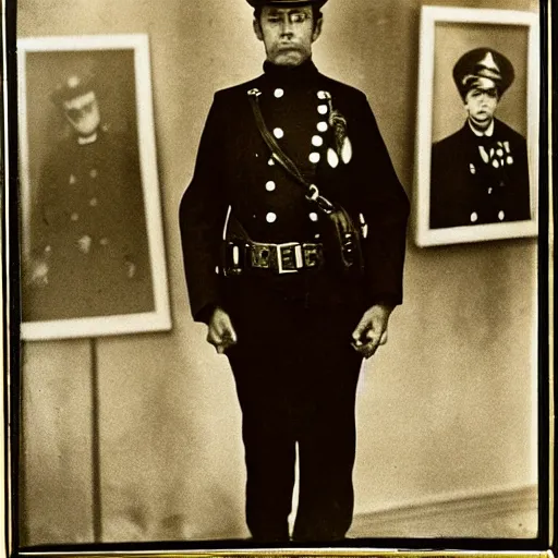 Prompt: photo portrait of a policeman photo by Diane Arbus and Louis Daguerre