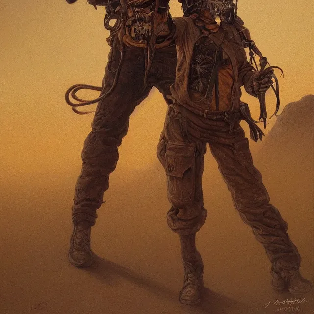 Prompt: a painting of a desert punker by johfra bosschart, dark fantasy art, high detail, trending on artstation