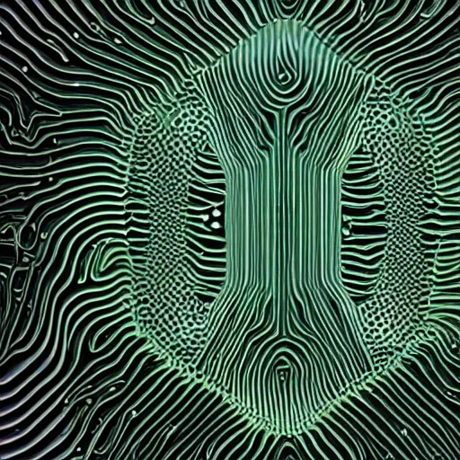 Image similar to Ferrofluid, organic liquid metal, alien bioweapon, generative technology, wet circuit board