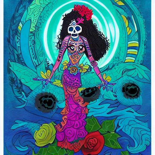 Image similar to los muertos moana, art by michael miller