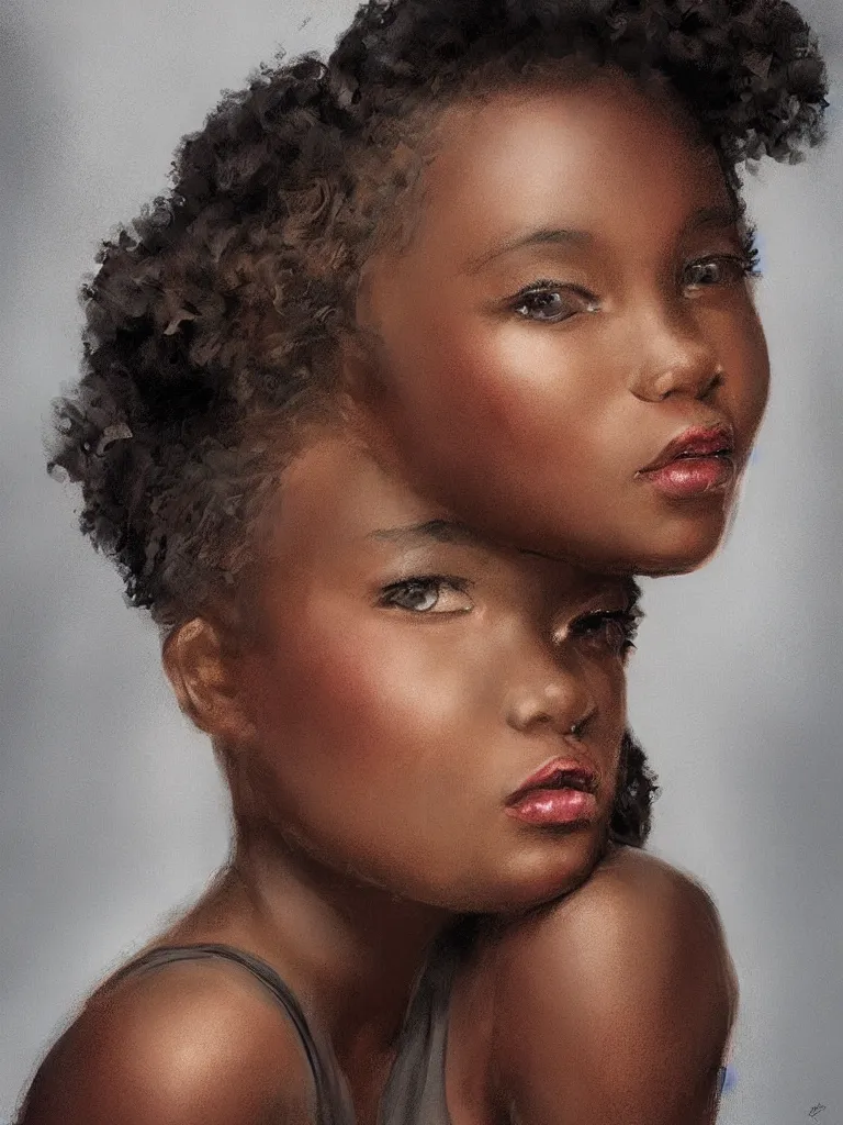 Image similar to beautiful black girl portrait by Disney Concept Artists, blunt borders, rule of thirds