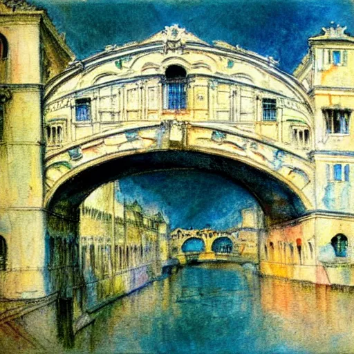 Image similar to the bridge of sighs in the style of vrubel, watercolor, pastel colors